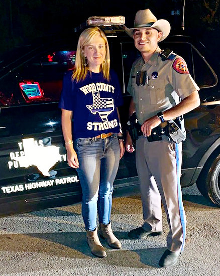 District Attorney Angela Albers and Texas Highway Patrolman Tony Garcia on a ride-along during the Labor Day No Refusal Weekend. (Courtesy photo)